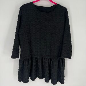 HEYDARI Women’s Textured Tunic Top Large Black Peplum Long Sleeve Made in USA